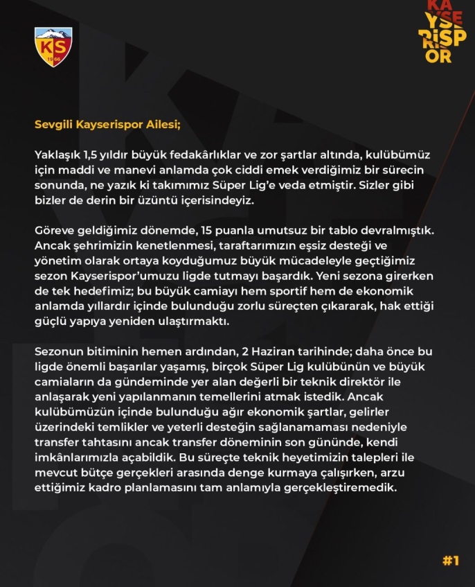 Kayserispor Başkanı Açıkalın: \
