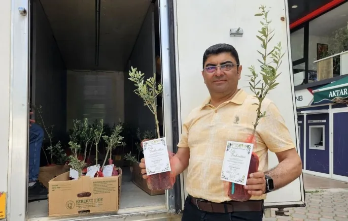 Başkan, oğlunun düğününde 5 bin zeytin fidanı dağıttı 1