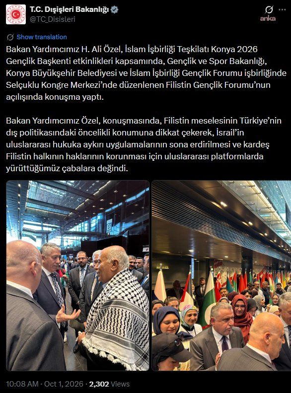 Bakan Yardımcısı Özel, Filistin Gençlik Forumu\