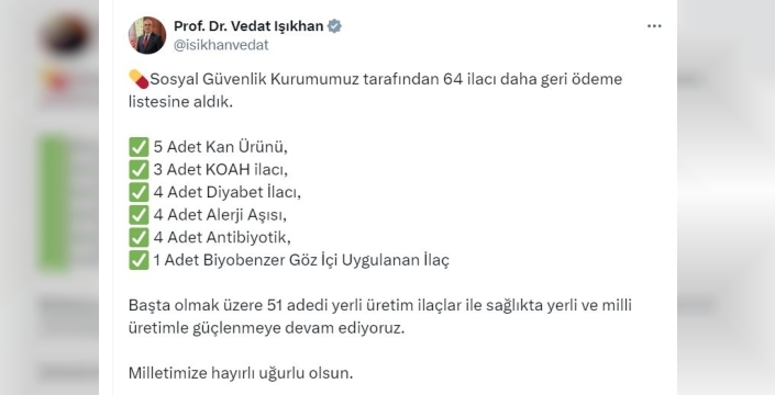 64 yeni ilaç geri ödeme listesine alındı
