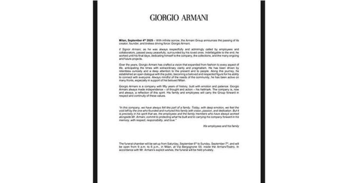 Giorgio Armani vefat etti