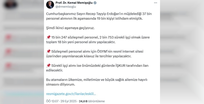 Sağlık Bakanlığı'ndan 18 bin yeni personel müjdesi