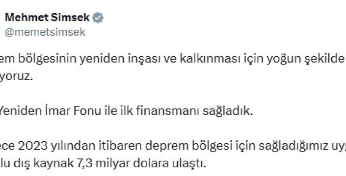 Bakan Şimşek: Afet yeniden imar fonu ile ilk finansmanı sağladık