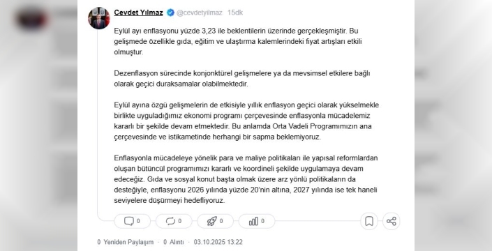 Cevdet Yılmaz: Enflasyonla mücadele programımız kararlılıkla devam edecek