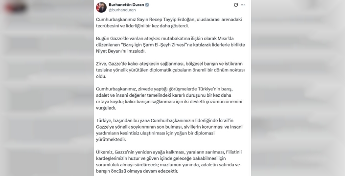 İletişim Başkanı Duran: Erdoğan, Şarm El-Şeyh Zirvesi'nde liderliğini gösterdi