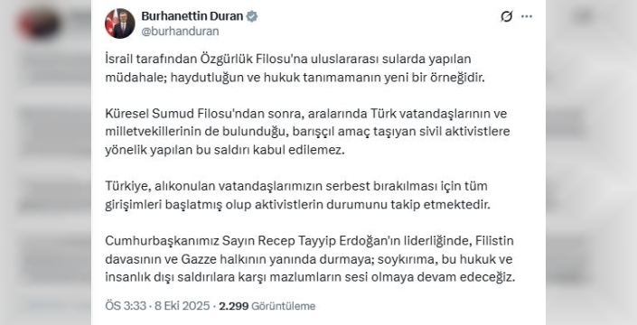 İletişim Başkanı Duran: İsrail'in müdahalesi haydutluktur