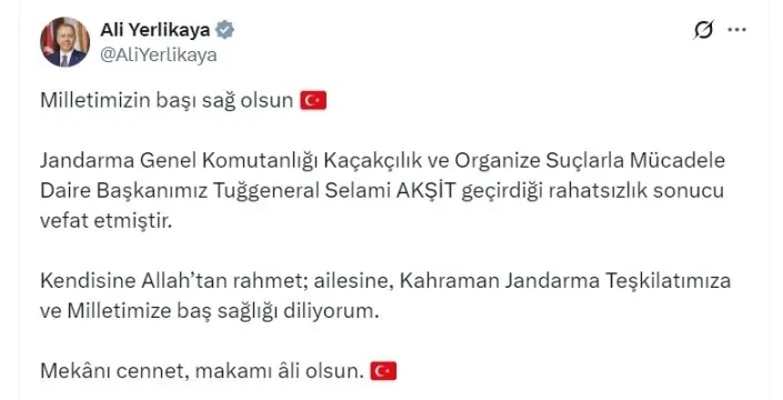 jandarma kom daire başkanı tuğgeneral selami akşit vefat etti