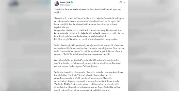 Ömer Çelik'ten açıklama: Terörsüz Türkiye süreci istismar edilmeyecek