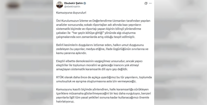 RTÜK başkanı Şahin'den sokak röportajı uyarısı
