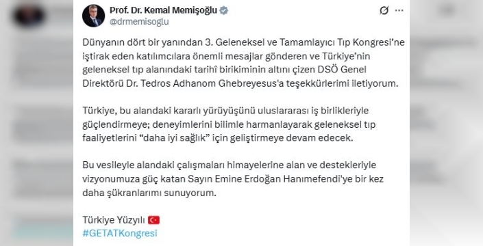 Sağlık Bakanı Memişoğlu: DSÖ Genel Direktörü Ghebreyesus'a teşekkür