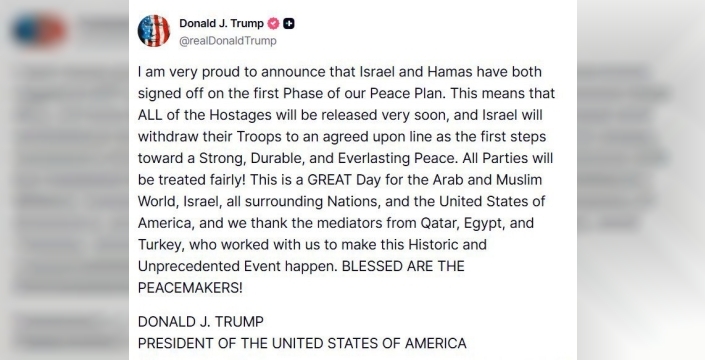 Trump: İsrail ve Hamas barış planının ilk aşamasını onayladı