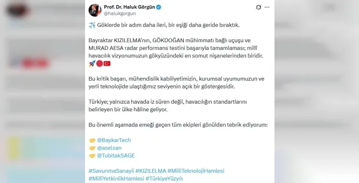 Baykar'ın Kızılelma'sı Gökdoğan ve Murad AESA testlerinde tarihi başarıya imza attı
