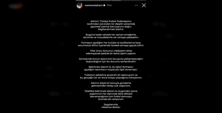 Genç futbolcu Metehan Baltacı'dan bahis açıklaması: 'Hata sonrası doğru karar aldım'