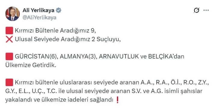 Kırmızı bültenle aranan 11 suçlu Türkiyeye iade edildi