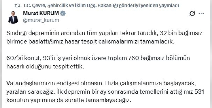 Sındırgı depremi sonrası şok tablo: 760 bağımsız bölüm yıkılma tehlikesiyle karşı karşıya