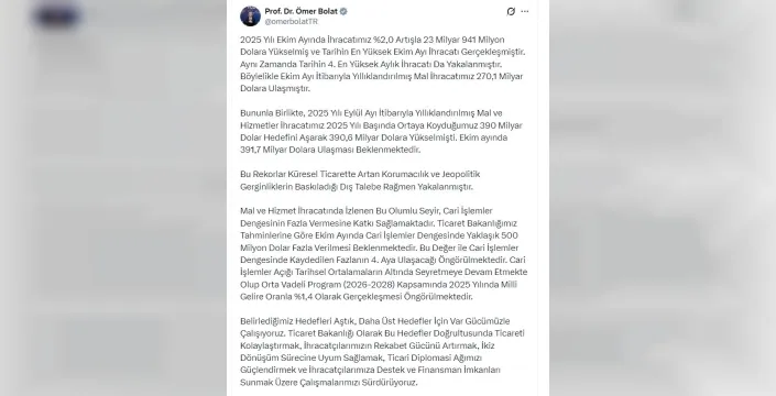 Türkiye ekonomisinde tarihi başarı: Cari fazla 4. aya ulaşıyor, Bakan Bolat'tan coşkulu açıklama