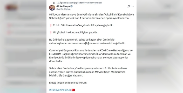 81 ilde şok operasyon: 91 bin litre sahte içki ele geçirildi