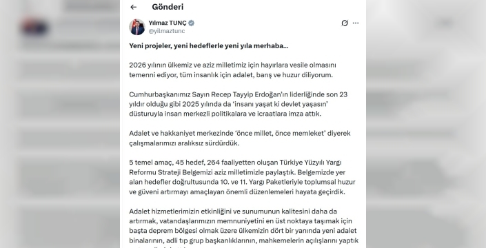 Adalet Bakanı Tunç'tan Hukuk Vurgusu: 'Temel hak ve özgürlükleri güçlendireceğiz
