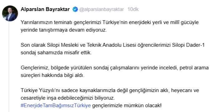 Enerjide tam bağımsız Türkiye gençlerin enerjisiyle mümkün olacak