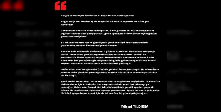 Samsunspor Başkanı Yüksel Yıldırım: Thomas Reis ile 2 yıl sözleşme uzatıyoruz