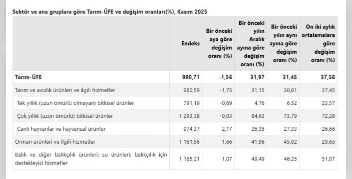 TÜİK: Tarım ürünleri üretici fiyatları azaldı ama yıllık artış devam ediyor