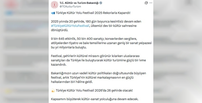 Türkiye Kültür Yolu Festivali, 9 bin 645 etkinlikle sanatseverleri büyüledi