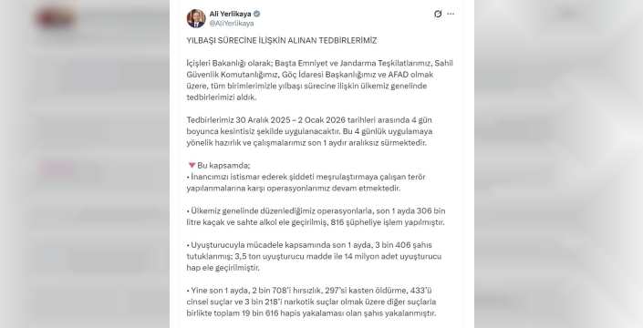 Yılbaşı için dev operasyon: 325 bin personel sahada, son 1 ayda 3,5 ton uyuşturucu ele geçirildi