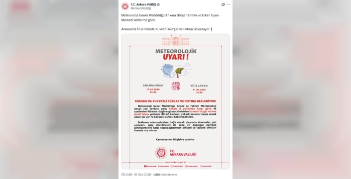 Ankara'da fırtına alarmı: Rüzgar hızı 70 kilometreye çıkacak