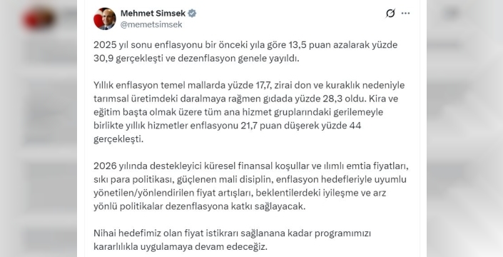 Bakan Şimşek: Dezenflasyon tüm alanlara yayıldı