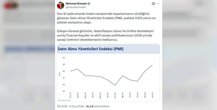 Bakan Şimşek: Satın alma yöneticileri endeksi, 2025'in zirvesine ulaştı