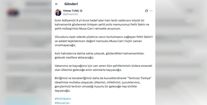 Bakan Tunç'tan Fethi Sekin ve Musa Can'a duygu dolu anma
