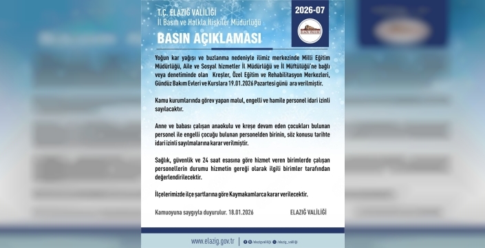 Elazığ'da yoğun kar yağışı eğitime ara verdirdi