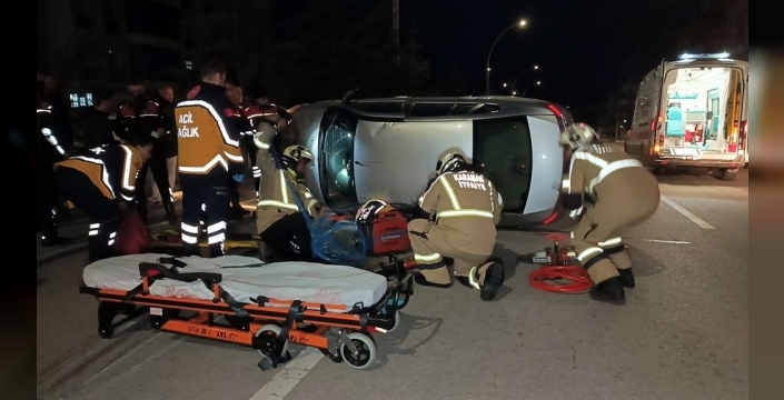 Karaman'da takla atan otomobilde sıkışan sürücü kurtarıldı