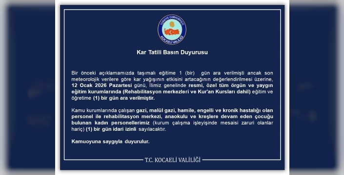 Kocaeli'de kar tatili uzadı: 5 okulda eğitime 4 gün ara