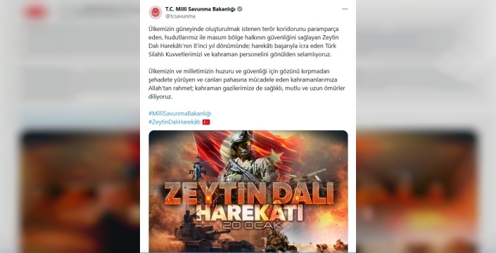 Milli Savunma Bakanlığı'ndan Zeytin Dalı Harekatı'na özel paylaşım