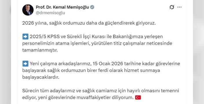 Sağlık Bakanlığı'ndan 15 Ocak'a kadar göreve başlayacak yeni personel müjdesi
