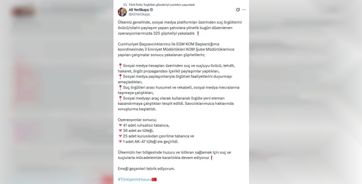 Sanal medyada suç örgütü propagandasına dev operasyon: 325 gözaltı!