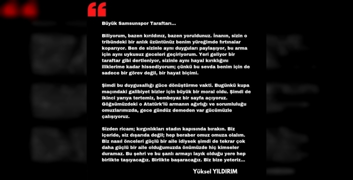 Yüksel Yıldırım: İkinci yarıya bembeyaz bir sayfa açıyoruz