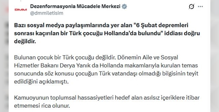 Hollanda'da bulunan çocukla ilgili DMM'den şok eden açıklama: 'Türk değil!