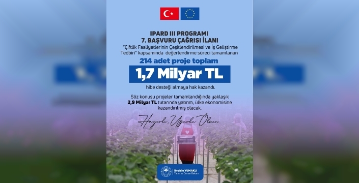 IPARD 3'te 214 projeye 1.7 milyar TL hibe müjdesi