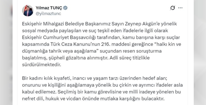 Mihalgazi Belediye Başkanı Zeynep Akgün'e hakaret eden şüpheli gözaltına alındı