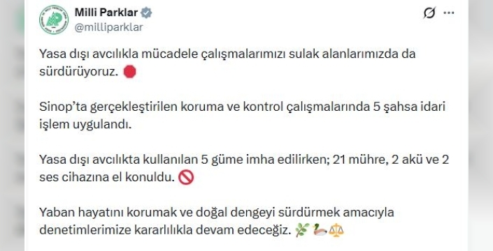 Sinop'ta yasa dışı avcılığa geçit yok: 5 güme imha edildi, 5 kişiye işlem