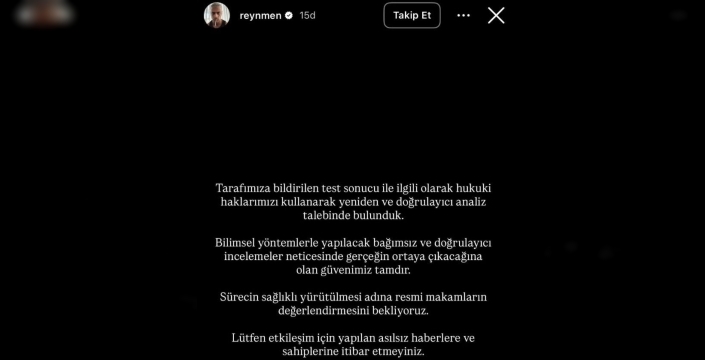 Uyuşturucu testi pozitif çıkan Reynmen'den açıklama geldi