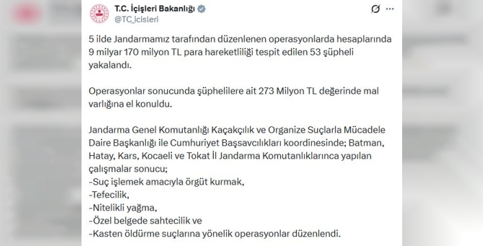 5 ilde suç örgütlerine yönelik operasyon: 53 gözaltı