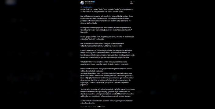 AK Parti Sözcüsü Çelik, fon krizinin titizlikle takip edildiğini belirtti
