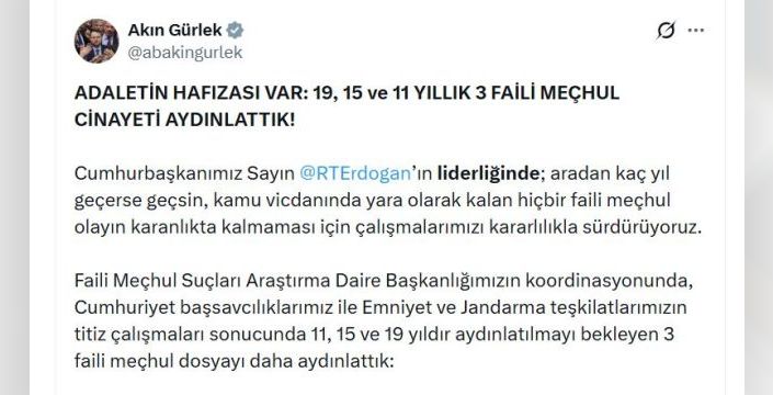 Bakan Gürlek: 3 faili meçhul dosya daha aydınlatıldı