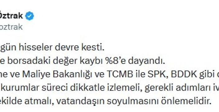 CHP'li Öztrak borsadaki düşüş için önlem istedi