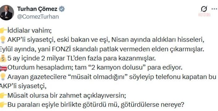 Çömez: AKP'li Sayan Kaya ve eşi 5 ayda 2 milyar TL kazandı