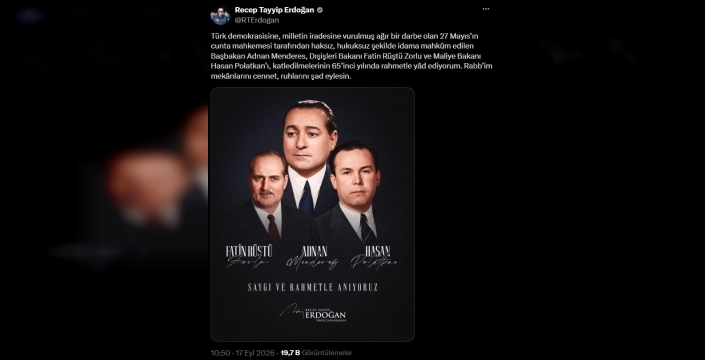 Cumhurbaşkanı Erdoğan, Menderes ve arkadaşlarını andı