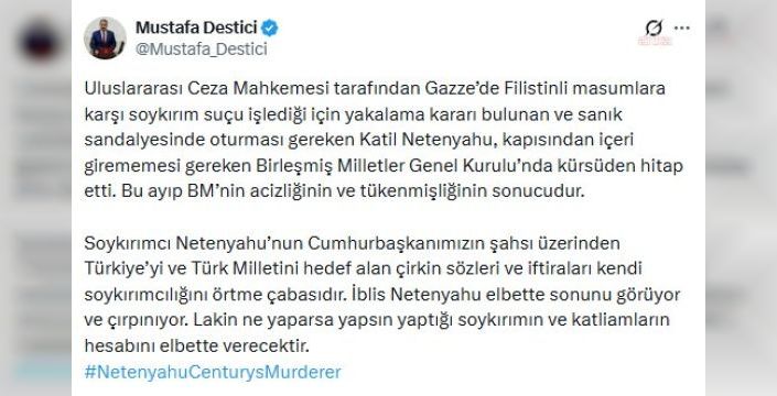 Destici'den Netanyahu'nun Erdoğan'a yönelik sözlerine tepki